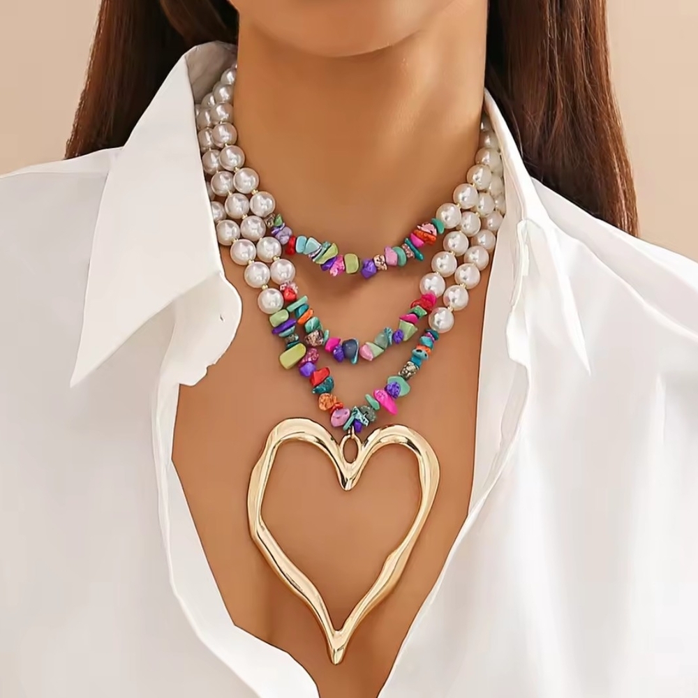 Elegant Gold and Multicolor Heart Necklace